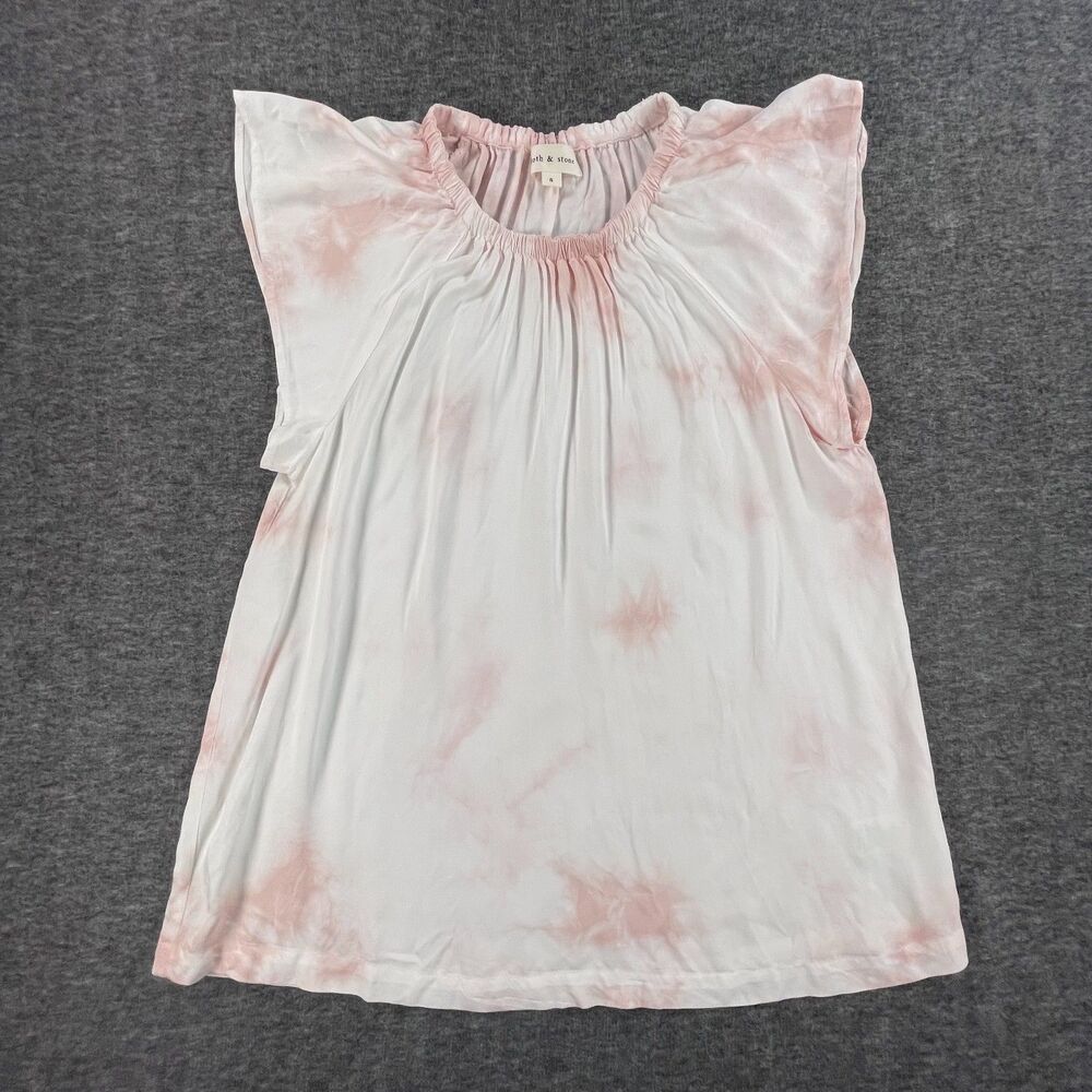 Cloth & Stone Banded Luxe Dye Top Small Pink Tie Dye Flutter Sleeve Blouse Boho - Picture 9 of 10